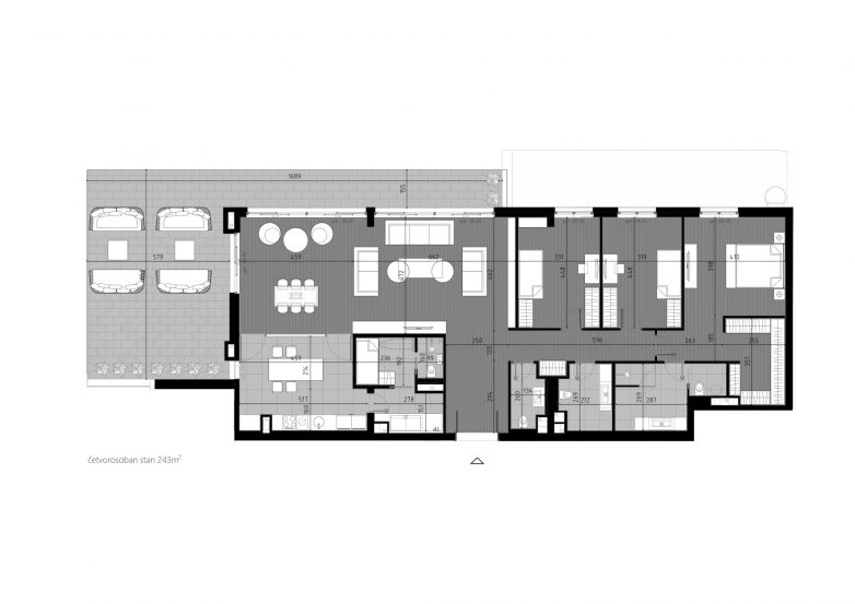 Osnova četvorosobnog stana od 243 kvadrata