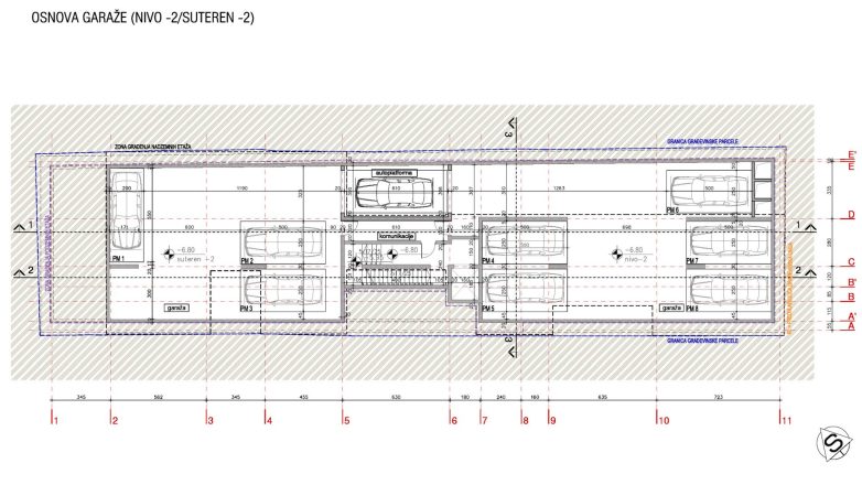 Osnova garaže (nivo -2/suteren -2)
