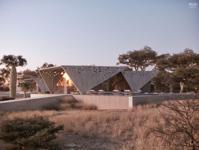 Moderna arhitektura otelotvorena je u jasnoj geometriji vile, sa organskim detaljima iz prirode; Vizuelizacija: Pujo Architects & Designers