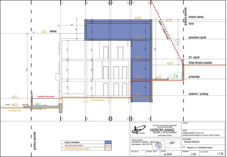 Presek A-A – uporedni prikaz